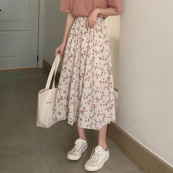 Skirt A- Shaped Flower Fairy Super Fairy Mori Style Fairy Fresh and Slimming Elegant Long Skirt 2024 Summer
