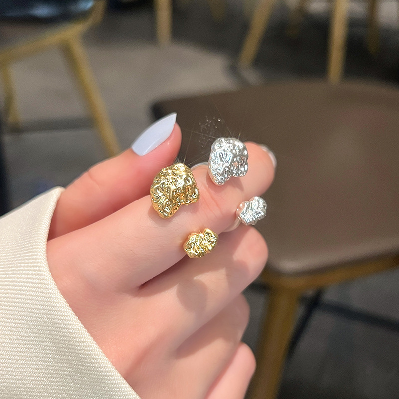 小眾時尚設計感金屬質感戒指凹凸不規則開口女生食指指環網紅飾品