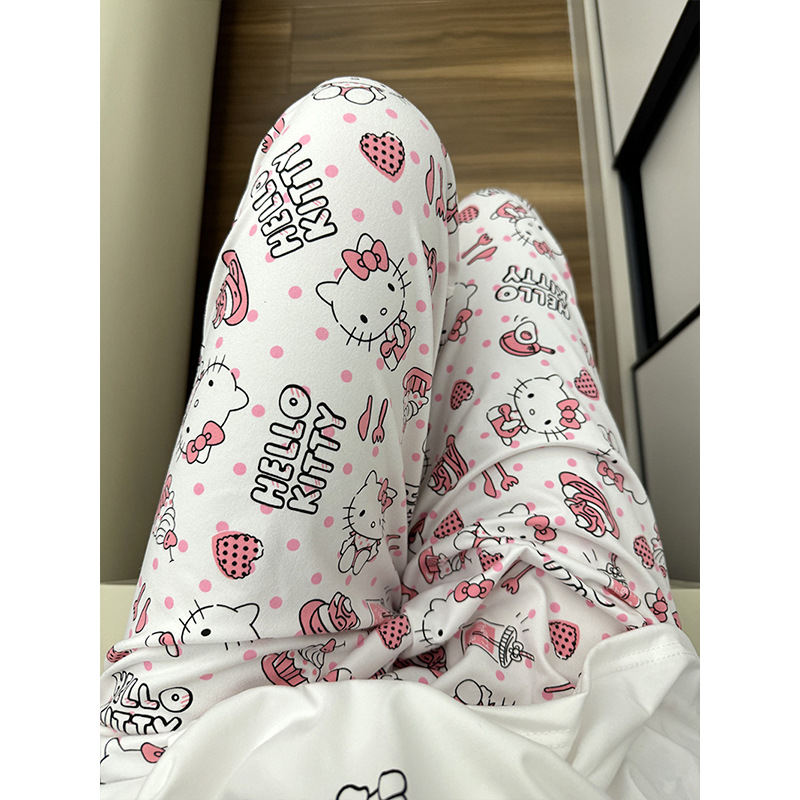Hello Kitty Walking Pants Women's Summer Thin Wide Leg Pants Casual Home Pants Pajama Pants Women's Pants Anti-mosquito Air Conditioning Pants
