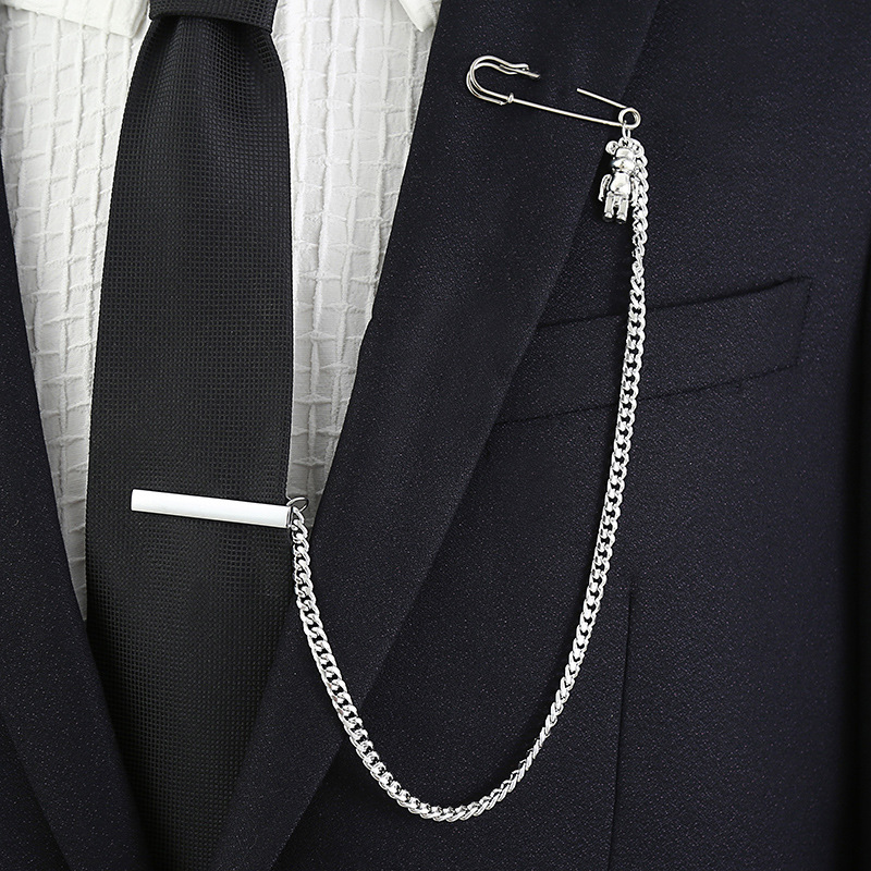 Fashion Tie Clip Long Chain Forsuit Men's Golden Silver Tie Clip Boat Rudder ECG Bear Clip