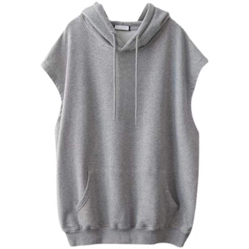 Spring and Autumn Loose Fat Large Size Simple Midi Sleeveless Jacket Instagram ins Hooded Vest for Women