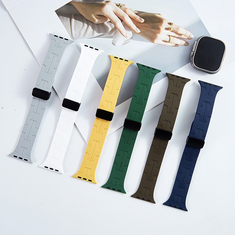 For Apple iWatch Watch Strap Aima Magnetic Buckle Smart Watch Silicone Solid Color Watch Strap