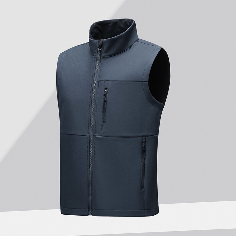 Casual soft shell vest men's autumn and winter fleece-lined warm waistcoat outdoor sports waterproof stand collar jacket vest men