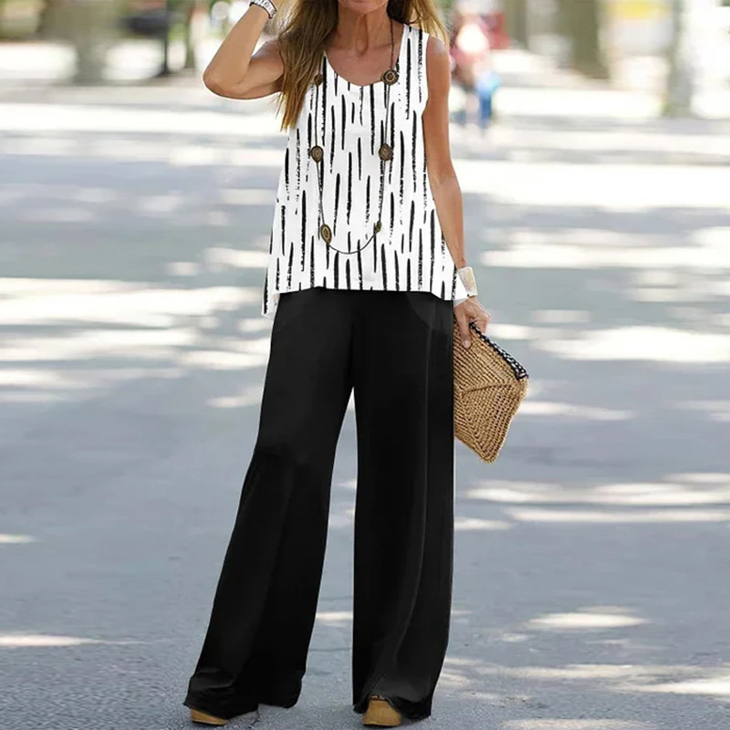 50 couleurs commerce extérieur transfrontalier vêtements pour femmes impression costume décontracté usine directe t-shirt sans manches pantalon costume deux pièces spot_voghion.com