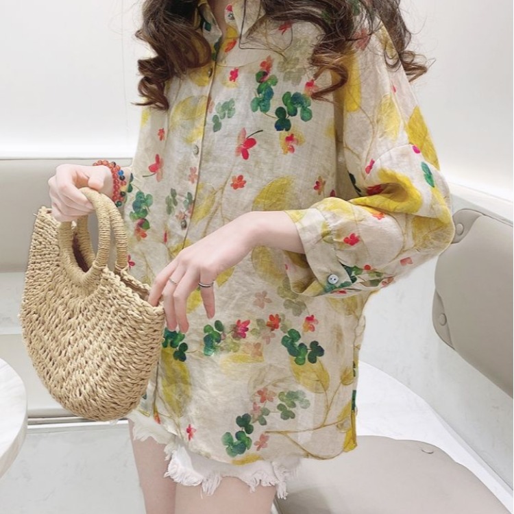 Doll Shirt Top Korean Loose Sweet Stylish Bat Sleeve A- line Floral Women's Shirt