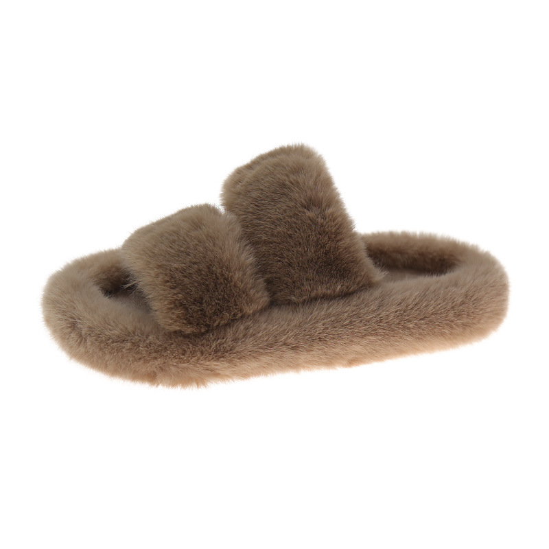 Plus size plush slippers for women 2023 autumn and winter New thick bottom home outdoor wear flat indoor plush slippers fashion
