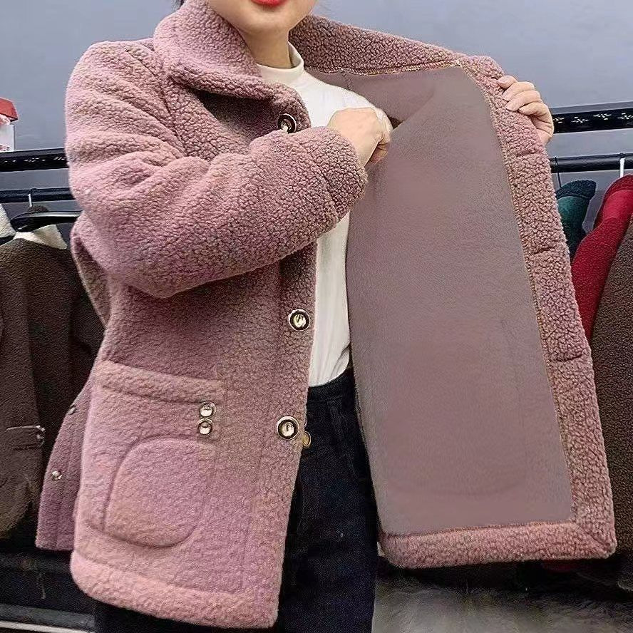 Cappotto caldo di pelliccia di agnello spesso foderato in pile transfrontaliero per la mamma, cappotto di media lunghezza, cappotto di pelliccia femminile all'ingrosso_voghion.com