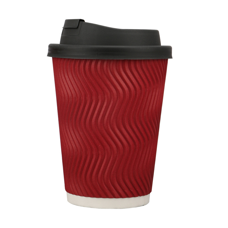 Disposable coffee paper cup red corrugated thickened heat insulation anti-scald milk tea coffee household cup hot drink cup with lid