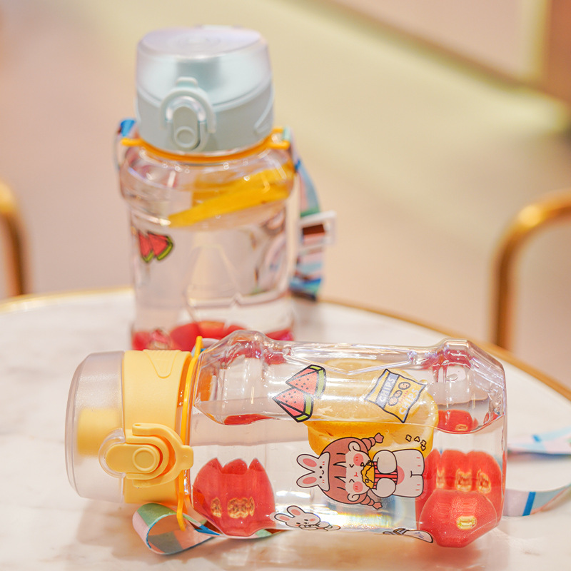 Bounce Double Drink Cartoon Plastic Cup Outdoor Large Capacity Water Cup Portable Tea Cup for Men and Women Students