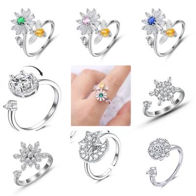 Europe and the United States cross-border hot-selling personality Joker rotatable adjustable to relieve anxiety and stress silver plated zircon ring wholesale