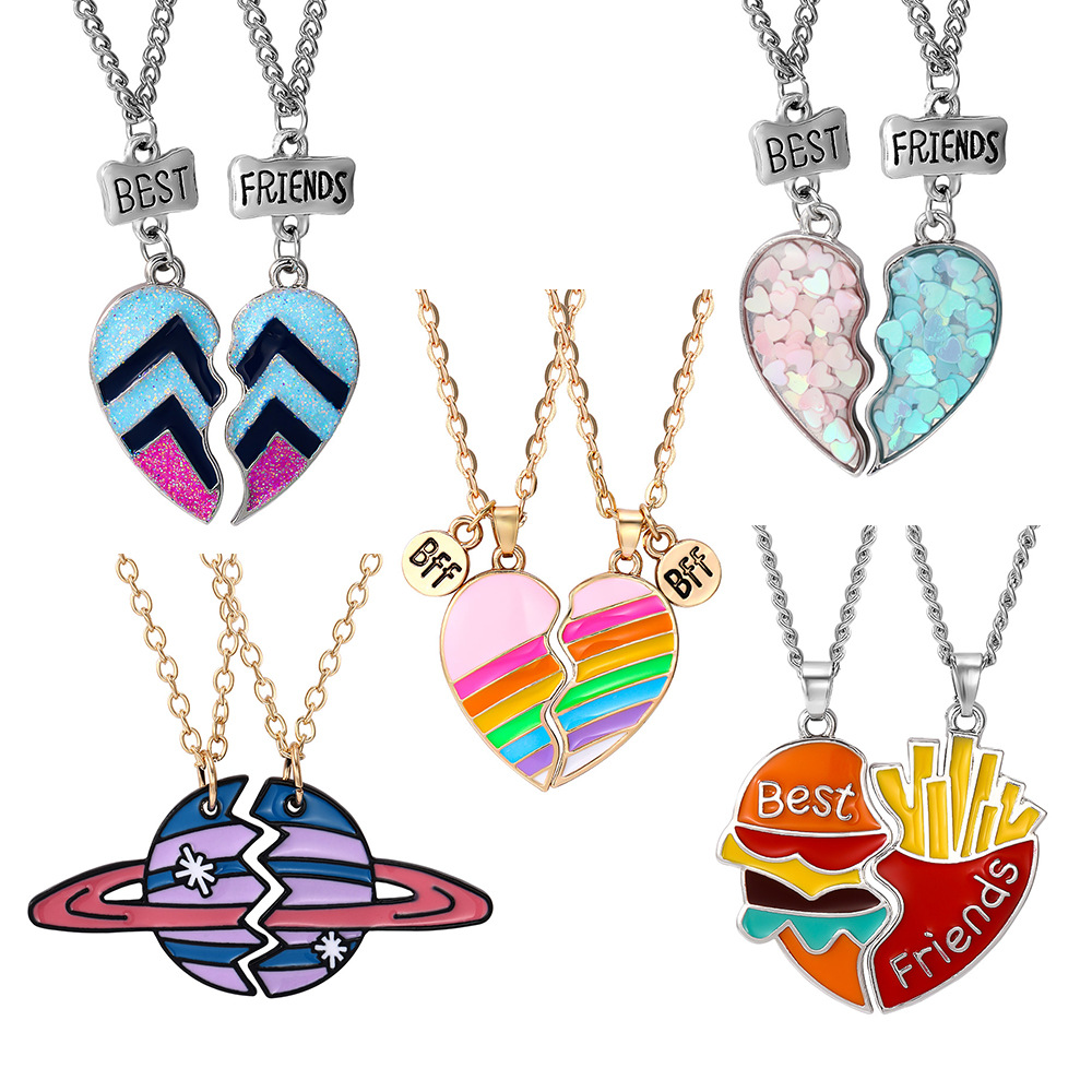 AliExpress Amazon New Rainbow Hamburger Fries Necklace Fashion Love Stitching Good Friends Couple Pendant Women