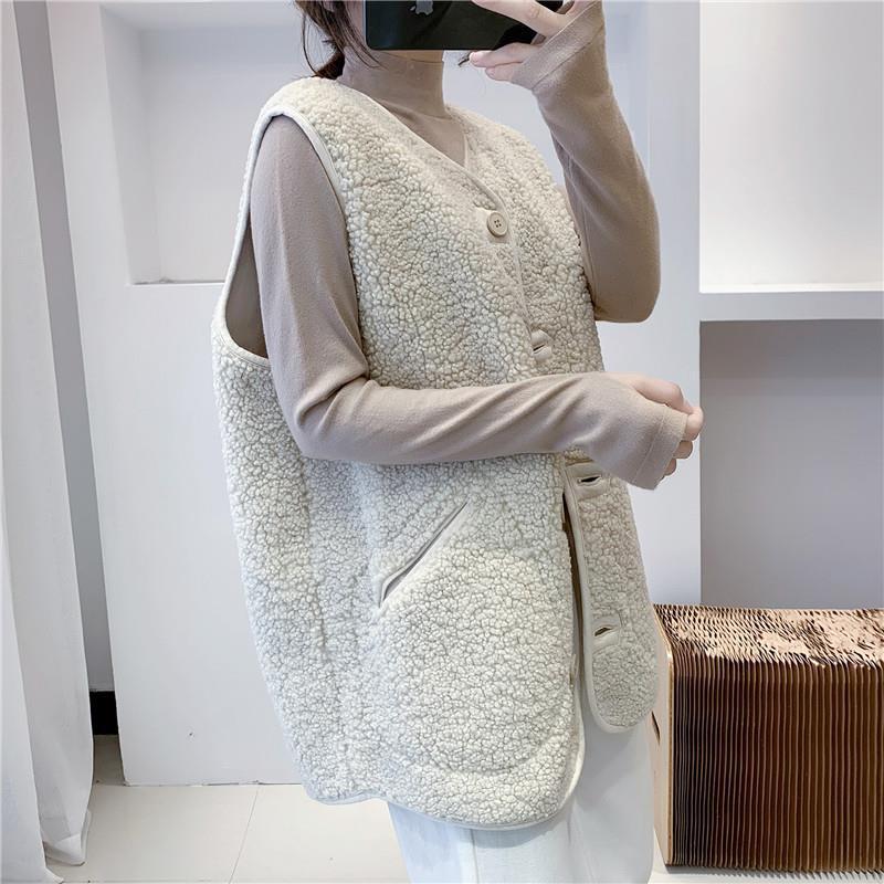 Lamb Wool Vest Jacket Women's Autumn and Winter Fur One-piece Loose Plush Korean Style Sleeveless Vest Fashionable Vest