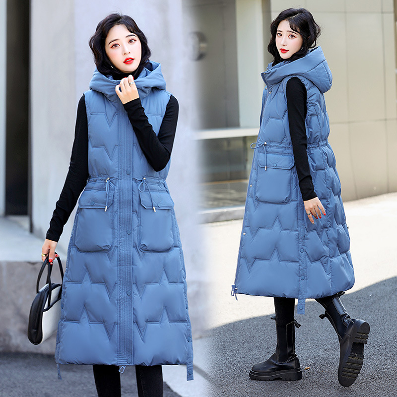 Down cotton vest women's waistcoat 2022 autumn and winter New Korean style outer wear long over the knee plus size vest vest outer