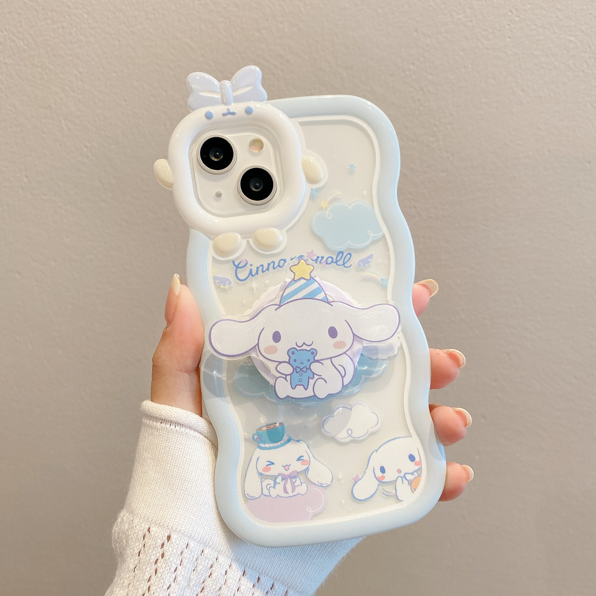 For Apple 16PRO Wave Monster Mobile Phone Case iPhone13 Jade Gui Dog Bracket Bead Soft Protective Case
