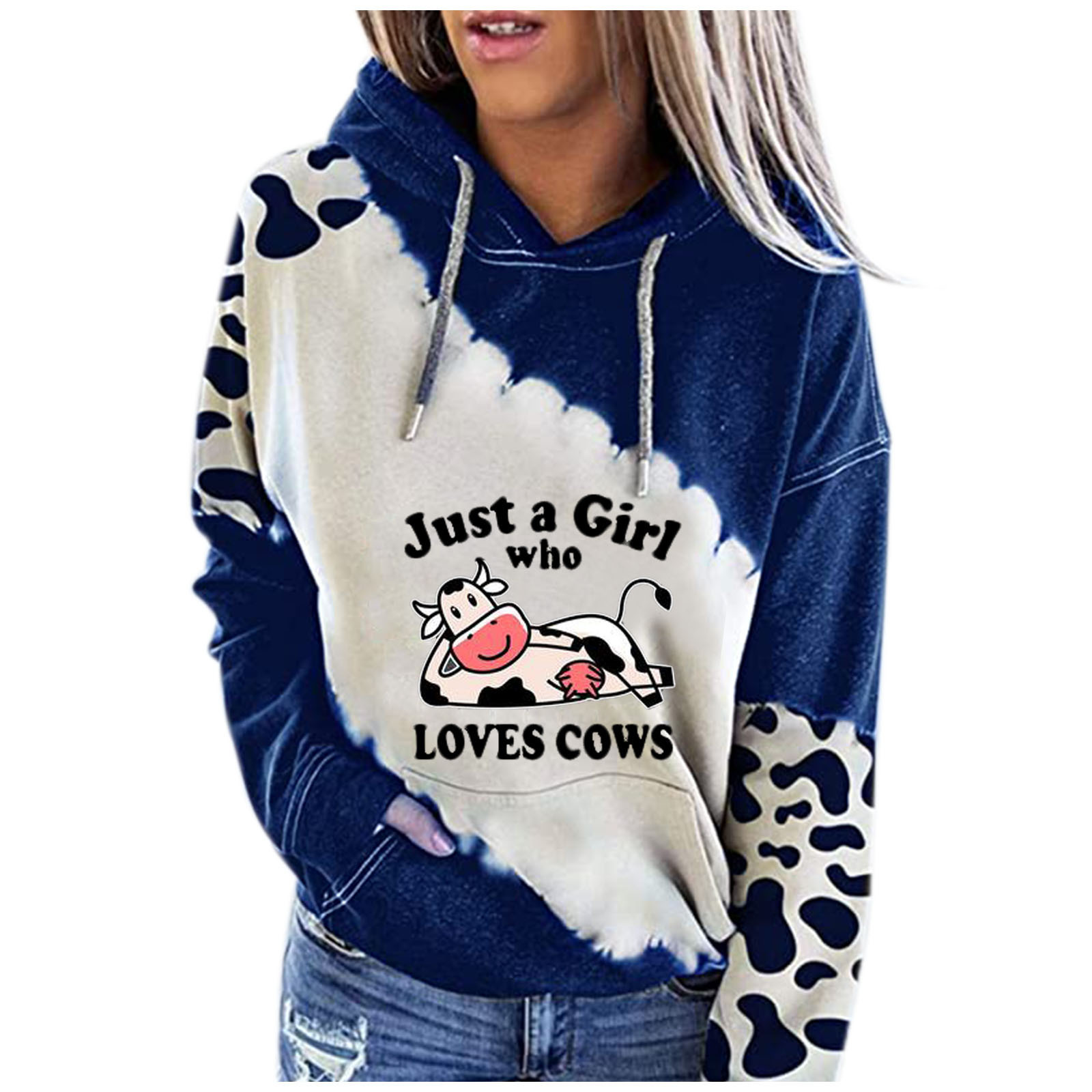 Europe and the United States cross-border foreign trade for Amazon new cow letter printing long sleeve hooded pullover casual sweater