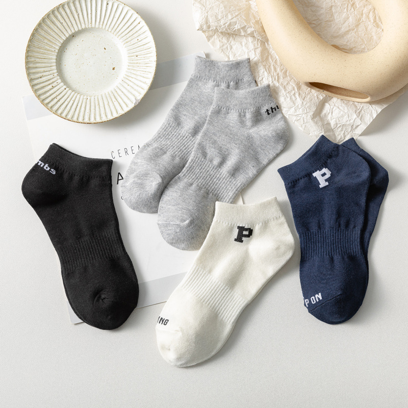 Summer ins Trendy Big P Letter Socks College Style Couple Street Sports Casual Boat Socks Men and Women Fashion Short Socks