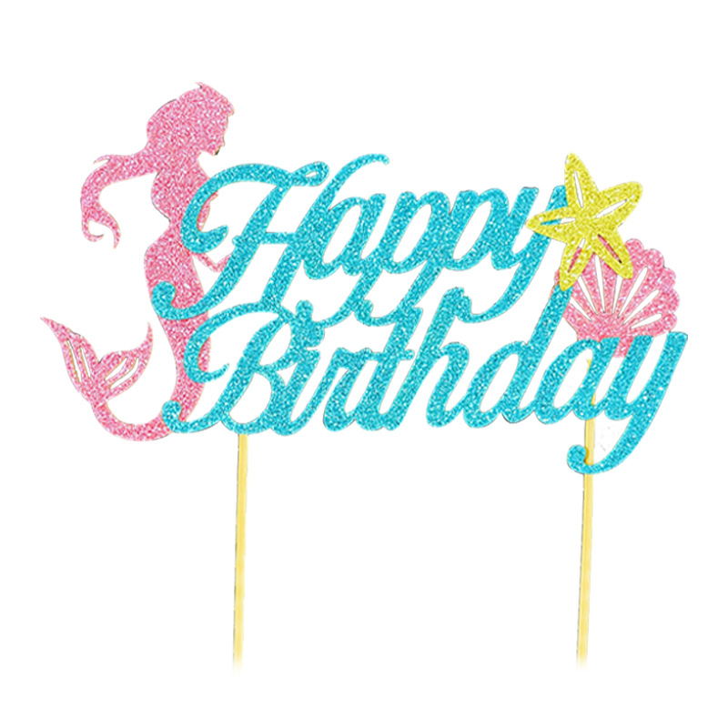 Mermaid Princess Party Decoration Card Starfish Dessert Table Plug-in Birthday Party Fishtail Cake Plug-in