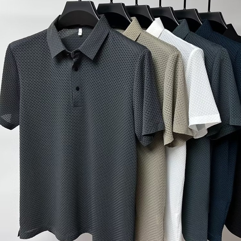 Clearance to pick up leaks ~ summer high-end mesh ice silk short sleeve T-shirt men's shirt collar solid color Paul business polo shirt men