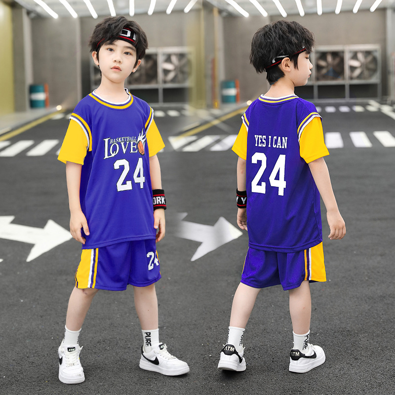 Children's Basketball Suit Fake Two Men's and Women's No. 24 Jersey Kindergarten Middle School Students Performance Training Suit