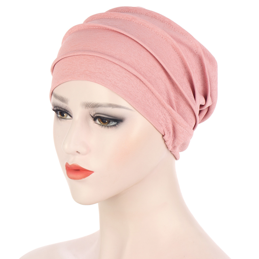 AliExpress New Hexagon Discount Stack Cap Solid Color Muslim Baotou Cap Slub Pleated Turtleneck Cap