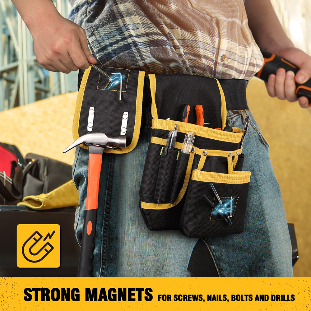 Tool Belt has magnetic multiple pockets tool belt adjustable tool waist bag multifunctional repair tool bag