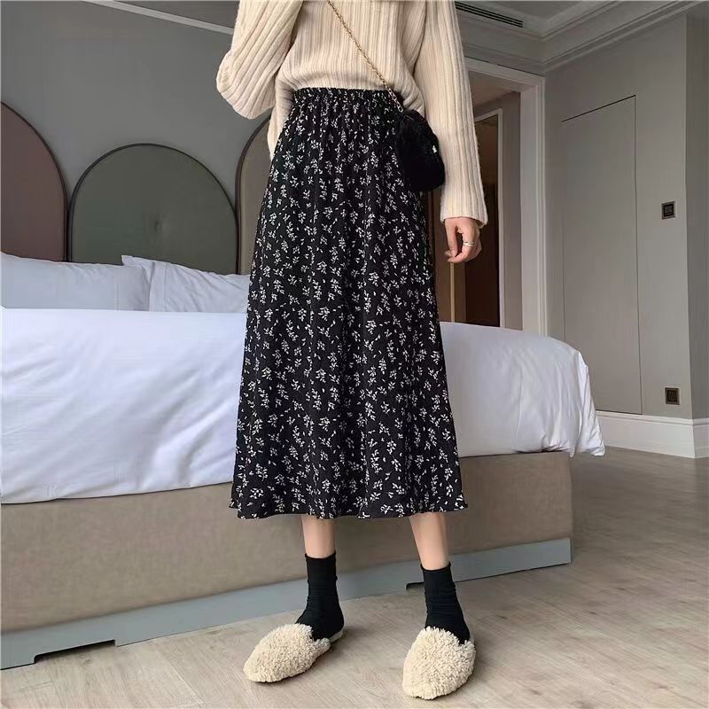 2024 Summer new floral A- line skirt small gentle mid-length skirt for women Spring and Autumn high-grade