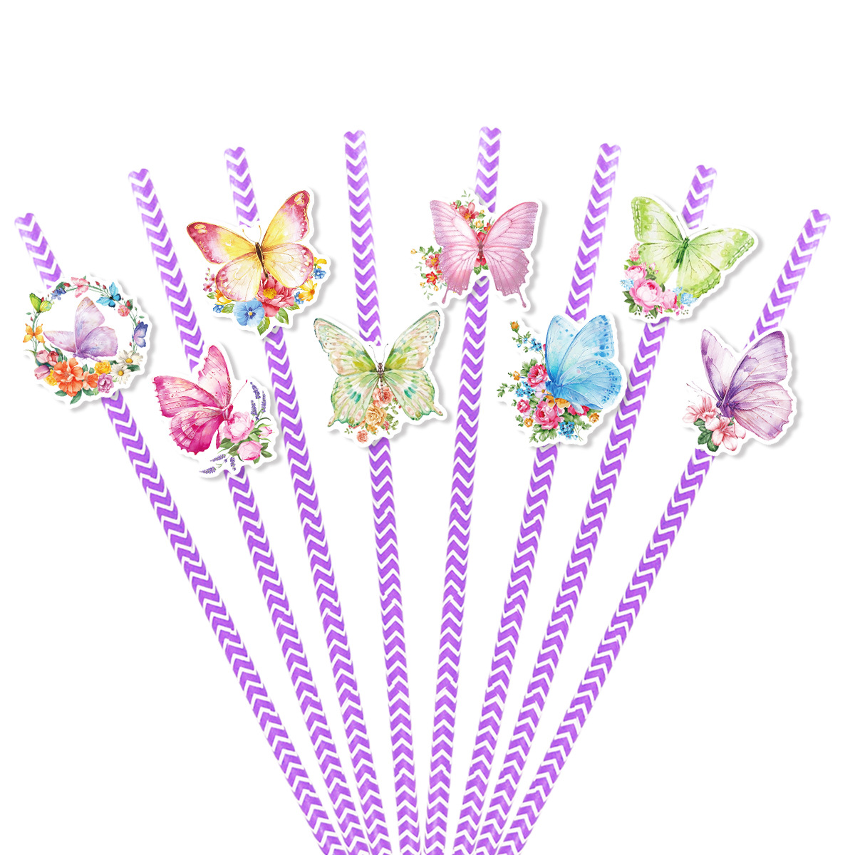 Cross-Border spring decorative straw plug-in flower butterfly theme party decorative straw flag insertion wholesale