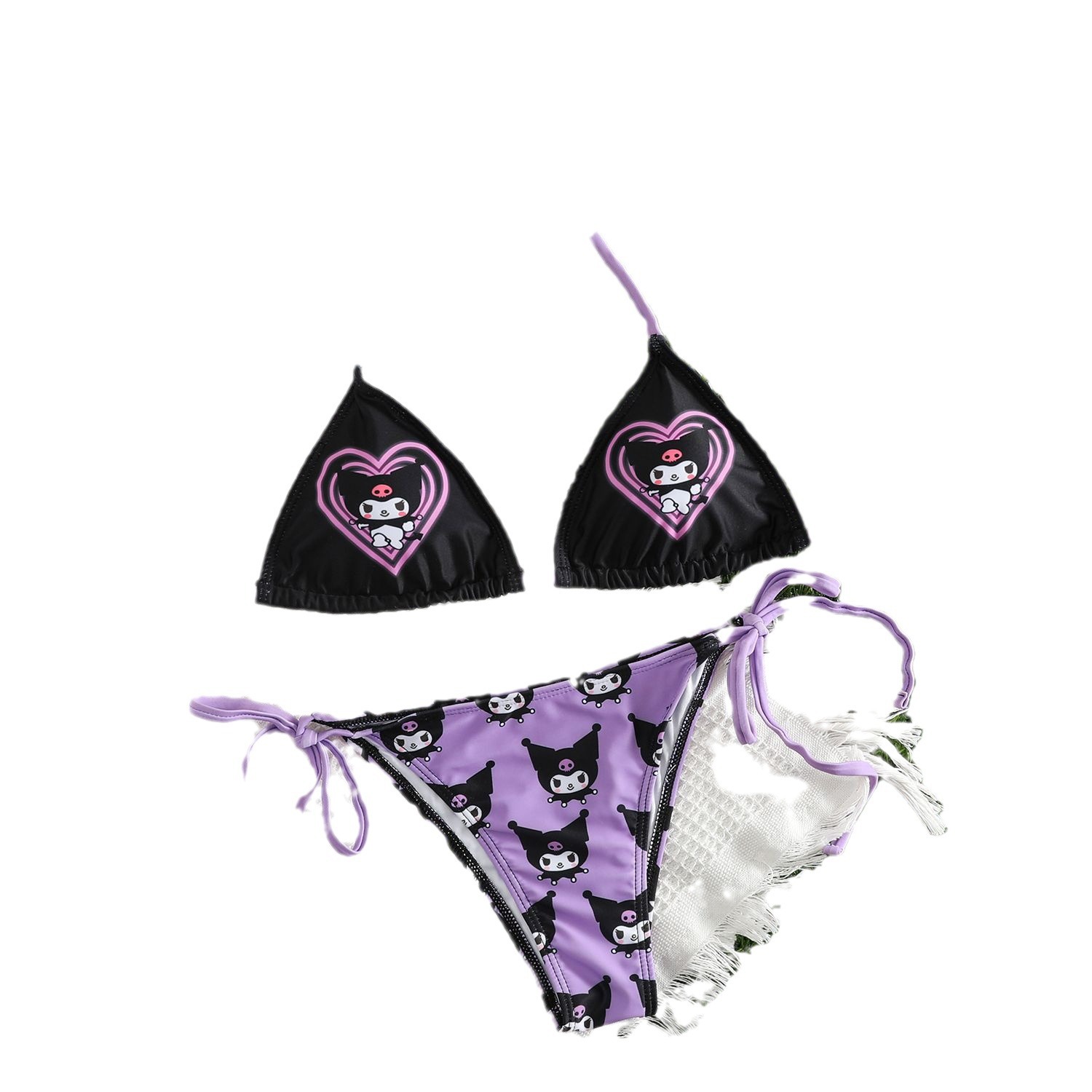 2023 new cute girl cartoon bikini small chest push up bikini seaside holiday style