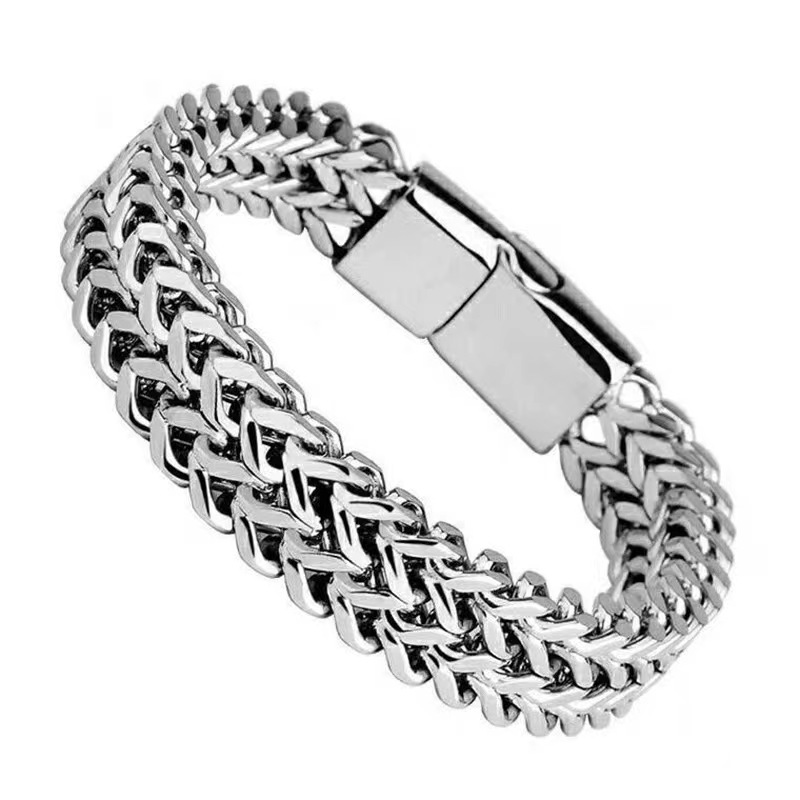 Cloud brocade cross-border pop hip-hop stainless steel front and back men's bracelet simple domineering punk high sense bracelet