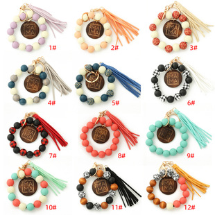 Cross-border New Etsy Leopard Wood Beads Hand Beaded Spotted Wood Beads Bracelet Handmade Tassel Bracelet Keychain