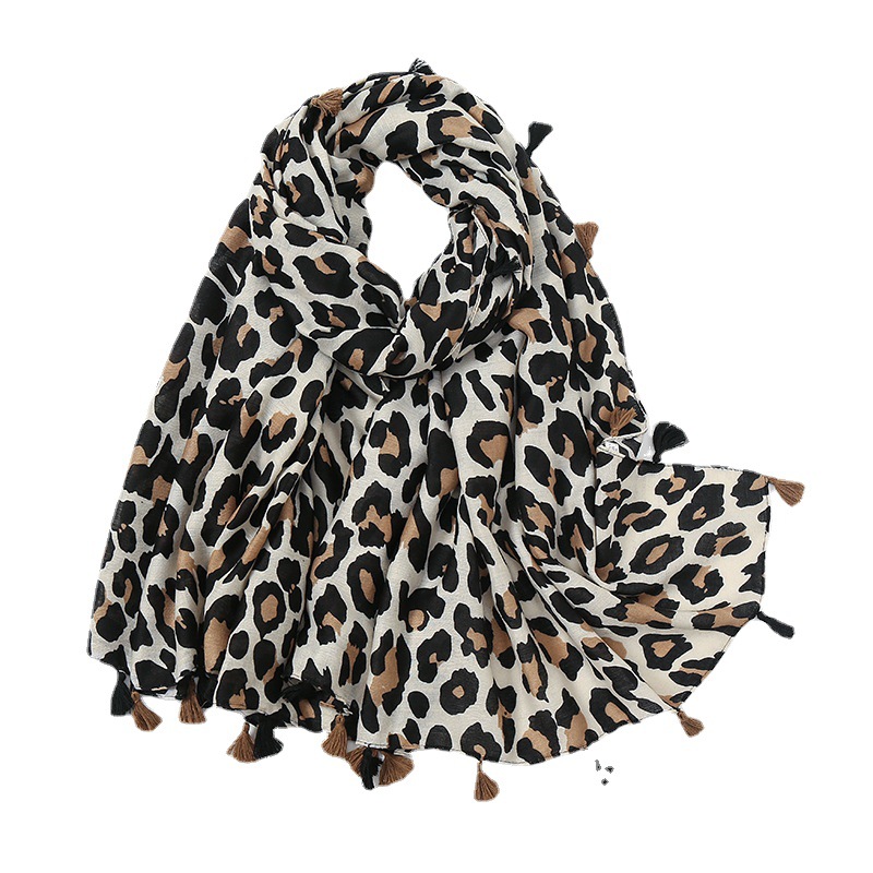 Autumn and Winter European and American Classic Fashion Leopard Cotton Linen Scarf Long Tassel Women's Korean-style Silk Scarf Dual-use Shawl
