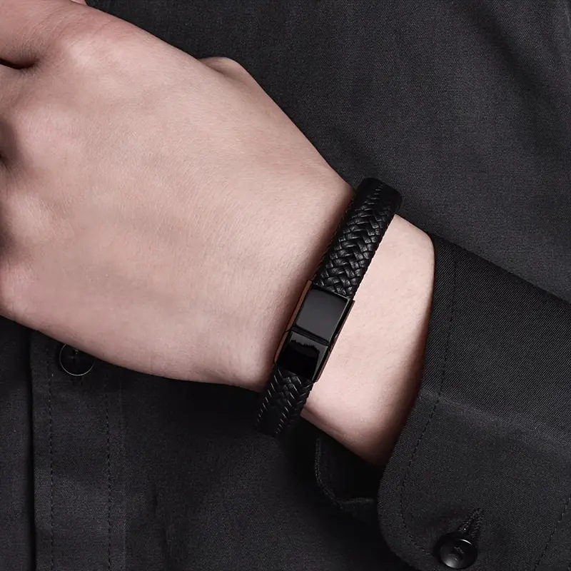 Cross-border new Amazon European and American men's bracelet vintage woven leather rope magnet buckle bracelet hot leather bracelet