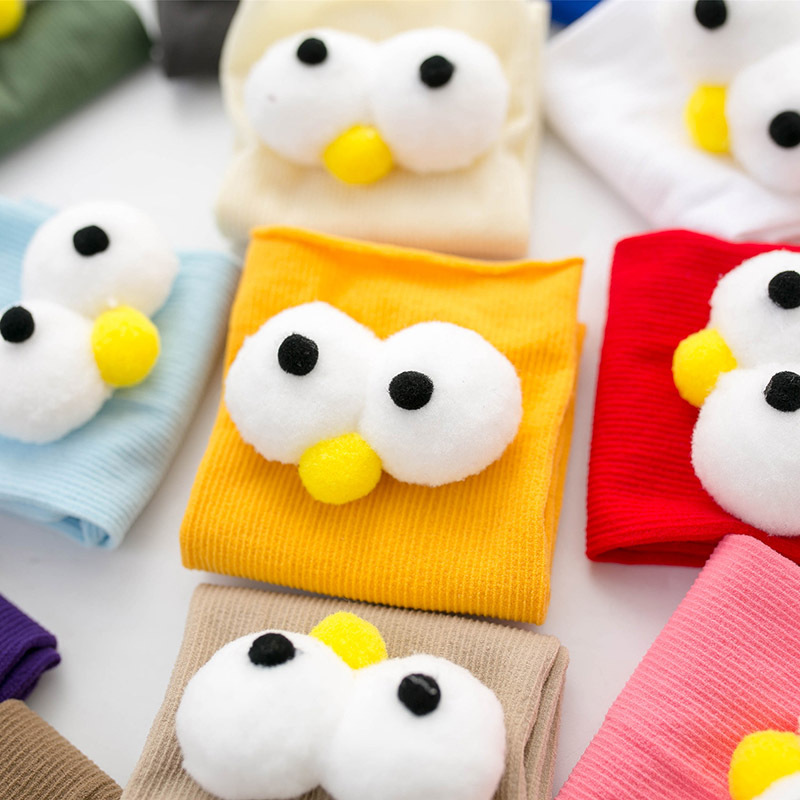 Spring jacquard women socks cartoon Three-dimensional big eyes adult socks cute breathable velvet socks piled socks