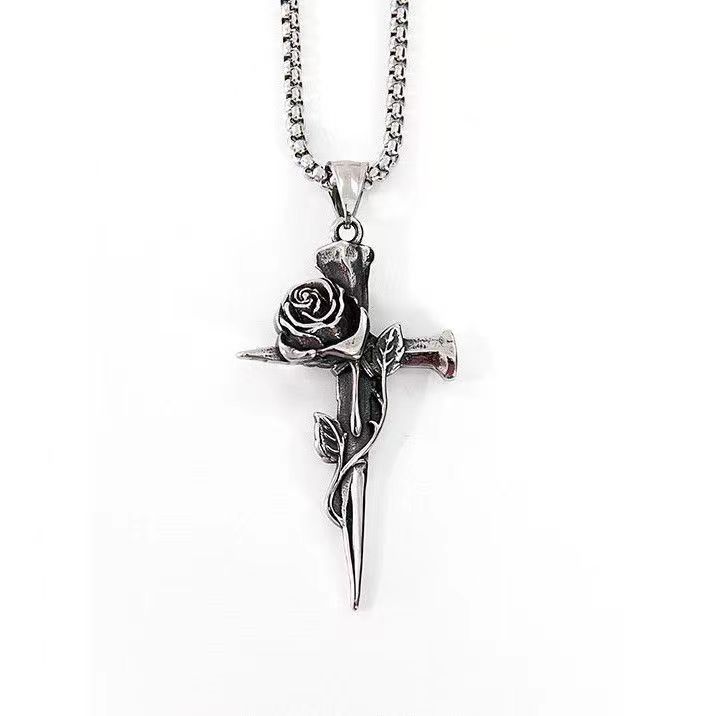 Milk Rose Cross Necklace Cold Style Long Internet Celebrity Design Light Luxury Niche Pendant Pendant Sweater Chain