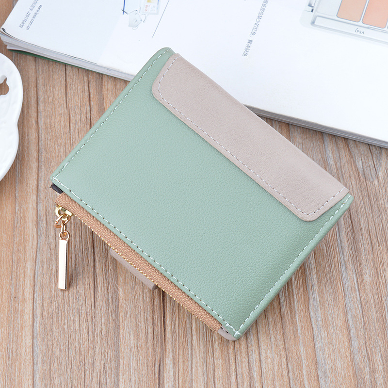 New Wallet Women's Short Wallet Small Fashionable Contrast Color Zipper Wallet Student Drawstring Buckle Coin Purse Card Holder