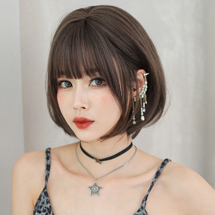 Cross-border wholesale wig women's Japanese bobo head round face chemical fiber head wigs neat bangs age-reducing realistic full head cover