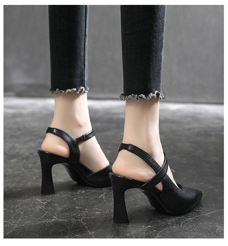 Fashion Single Shoes Sandals Women's Summer 2023 New Spring Chunky Middle Heel Soft Leather Bag Head Fashion Women's Shoes High Heels