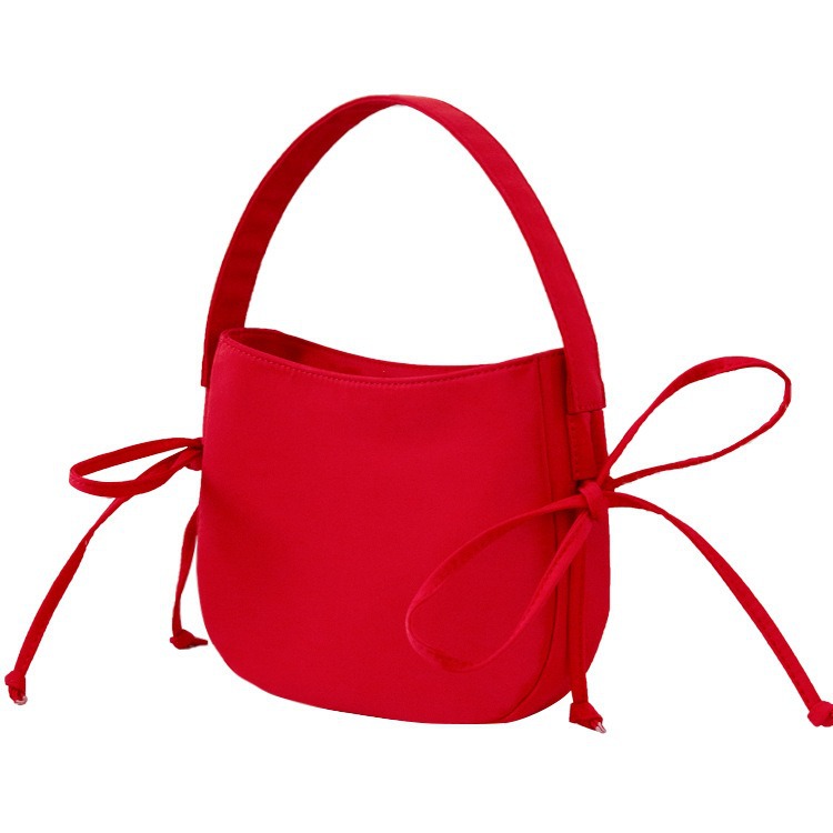 Korean Style Ins Niche Ballet Style Women's Bag Crossbody Saddle Bag Bow Nylon Shoulder Underarm Bag Handbag for Women