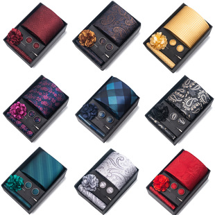Spot Wedding Wedding Tie Groom Festive Burgundy Tie Men's Suit Cufflinks Corsage Accessories Set Box