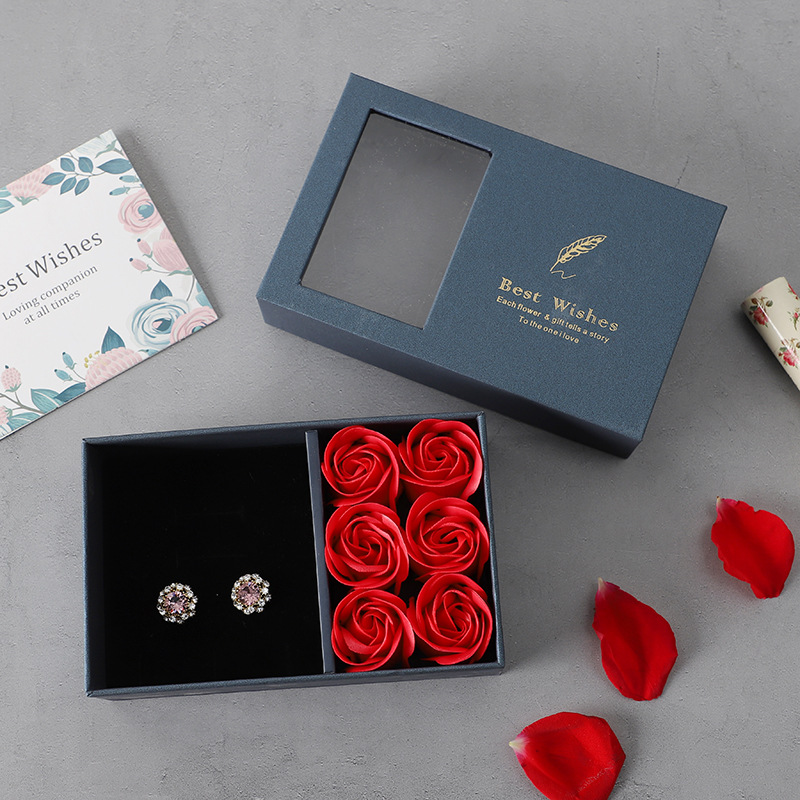 Valentine's Day Jewelry Box Six Roses Gift Box Ring Pendant Bracelet Box Heaven and Earth Cover Eternal Flower Jewelry Box