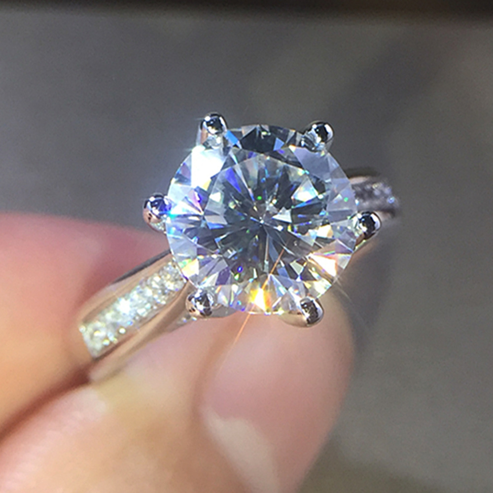 曹適日韓風六爪鑽戒 經典鋯石女式結婚戒指 跨境貨源暢銷訂婚指環