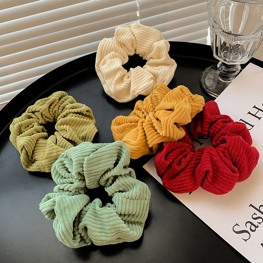 Autumn and winter New corduroy plush large intestine ring Korean solid color adult temperament fat intestine ring striped pig large intestine hair ring