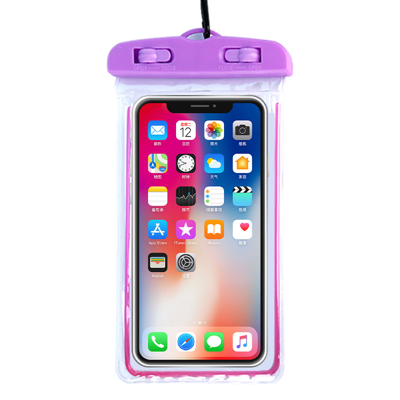 Luminous mobile phone waterproof bag transparent touch screen new underwater photography swimming in stock PVC waterproof mobile phone bag wholesale