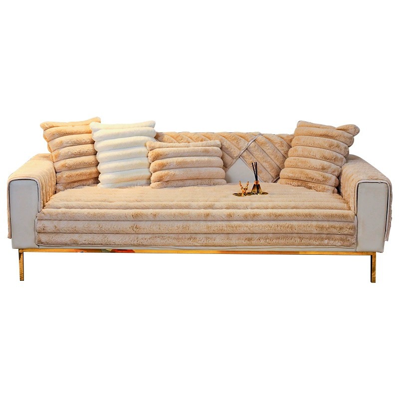 Cushioned Winter Sofa Cushion High-grade Rabbit Fur Non-slip Thickened Plush Sofa Cover Light Luxury Cushion Cover Towel Winter Style