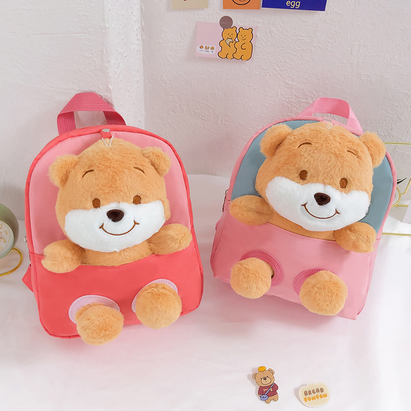 New Cartoon Teddy Bear Doll Backpack Cute Bear Nylon Kindergarten Schoolbag Boys and Girls Backpack Wholesale