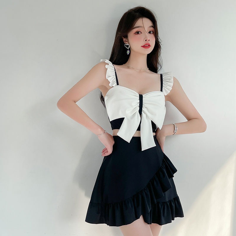 2023 New Internet Celebrity ins Pure Desire Sexy Belly Covering Slimming High Waist Split Skirt Hot Spring Swimsuit Biji