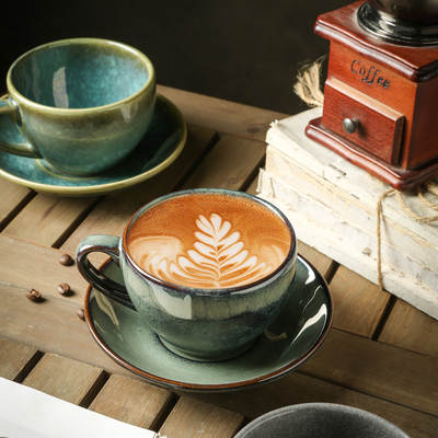 High-value ceramic latte flower coffee cup retro high-grade fine latte cup set 350ml factory wholesale