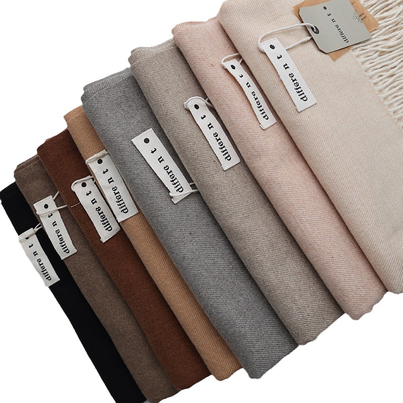 Autumn and Winter Korean style pure color cashmere scarf women's winter high-grade scarf versatile tassel warm shawl cross-border