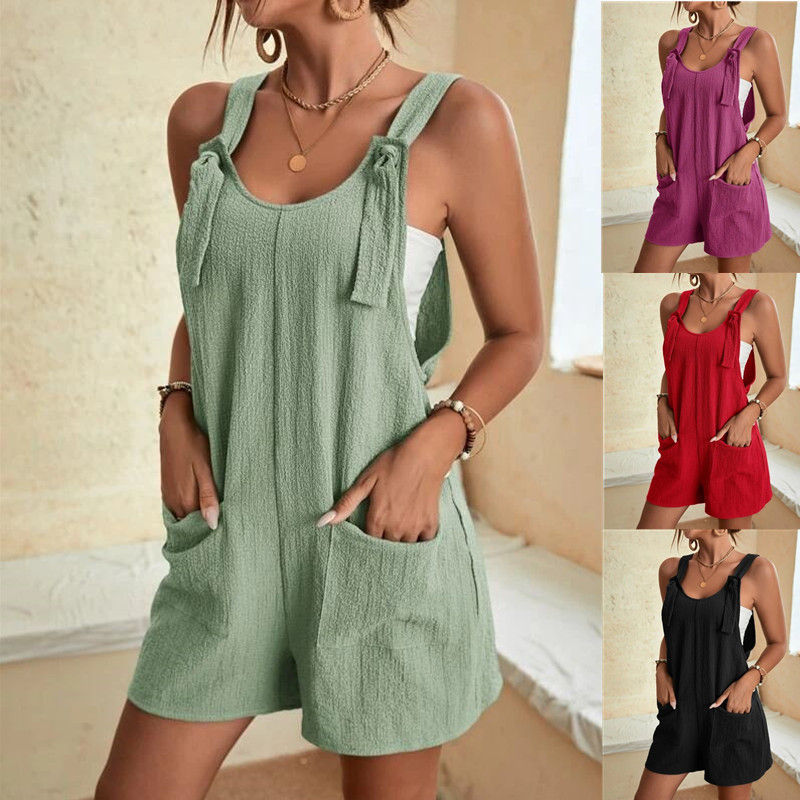 Cross-border 2024 European and American Women's Clothing Amazon Summer Casual Fashion Suspender Shorts Jumpsuit Women