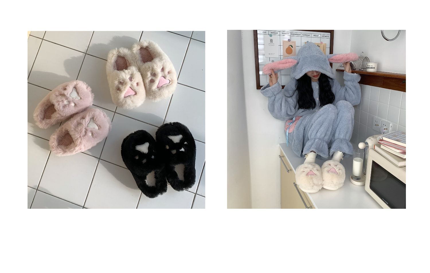 Pantoufles d'hiver en coton à demi-talon pour femme, style coréen, pour étudiante, en forme de cœur, douces et mignonnes, avec griffes de chat_voghion.com